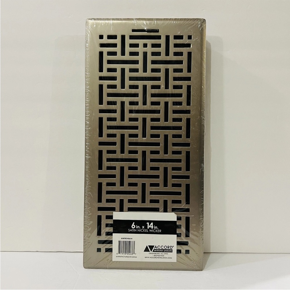 Accord Ventilation AMFRSNB614 Floor Register with Nickel Wicker Register 6” X14”